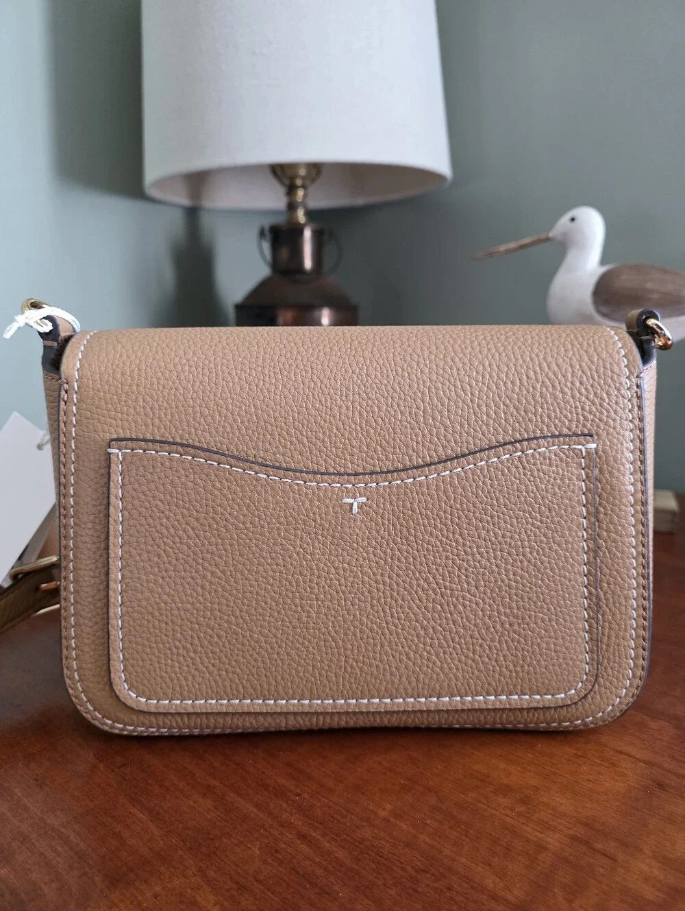 Tory Burch Thea Flap Crossbody Tiramisu Pebbled Leather Bag NWT